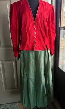 Vintage Meico Landhaus holiday poinsettias skirt jacket set, size EU 46