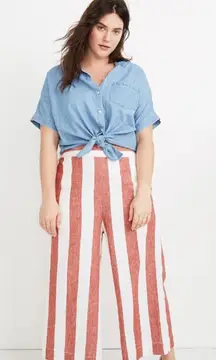 Madewell Linen Blend Pants Striped Cropped Wide Leg Size XS