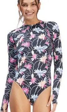 NWT  Quicksilver Active Floral Print One-Piece Rashguard Swimsuit