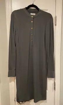 Calvin Klein Size 6 Muted Army Green Gold Button Cuff Long Sleeve Pullover Dress