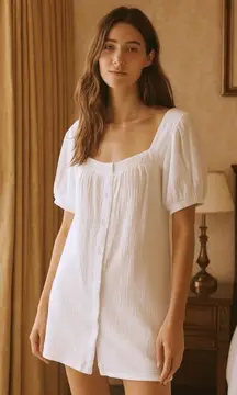 Victoria Dunn Lounge Cotton Gauzy Short Sleeve Button Down Dress mini