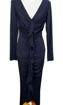 SheIn Dark Blue Deep V-neck Long Sleeve Bodycon Maxi Dress Large NWOT