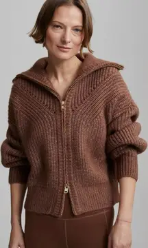 Varley Women’s Wool Blend Putney Knit Jacket Sweater Cardigan Full Zip Brown XS