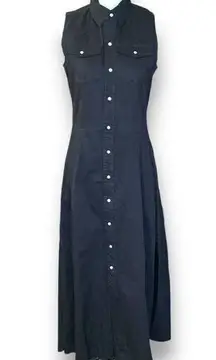 Vintage True Blue Dress Black Wash Denim Western Style Sleeveless Pearl Snap