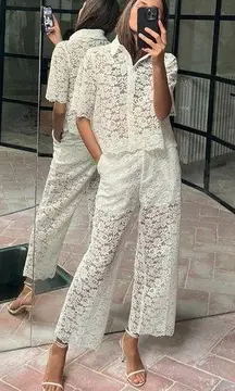 Zara NWT white lace crop pants