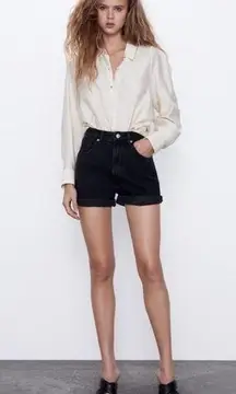 Zara TRF Black High Rise Denim Shorts