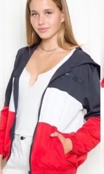 Brandy Melville Red White and Blue Colorblock Zip Up Jacket Women’s Medium