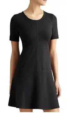 Athleta S En Route Dress Black A-Line Sporty Ponte Knit Stretch Travel Athletic
