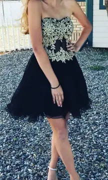 Prom Short Strapless Dress With Sheer Applique Bodice