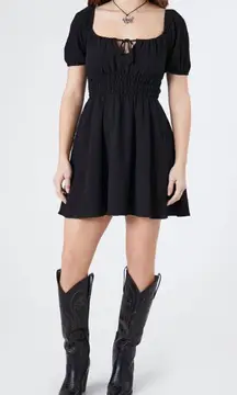 Forever 21 Woven Smocked Fit and Flare Puff Sleeve Mini Dress