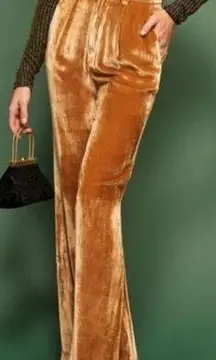 Reformation Wes Gold Silk Velvet Blend Wide Leg Trouser Pants Size 2