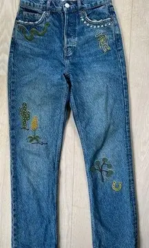 Reformation Handicraft Embroidered High Rise Straight Jeans Juno Women's 24