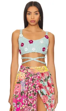 Agua Bendita x REVOLVE Albany Crop Top Aqua Floral Womens Size Large