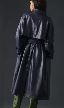 Faux Leather Navy Trench Coat