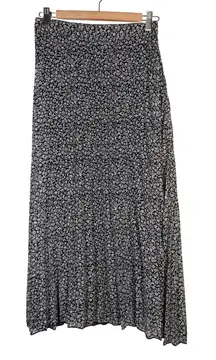 Japra Black White Floral Maxi Skirt Pleated Boho cottage Midi Length Size Medium