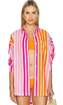 Beach Riot Alexa Sunset Stripe Button Down Swim Cover-Up Shirt Sz L Petite