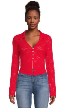 Madden‎ Y2K Velvet Floral Burnout Lace Cropped Bell Sleeve Button Cardigan Large