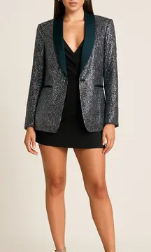 Neiman Marcus sequin satin lapel blazer black and silver. Size medium