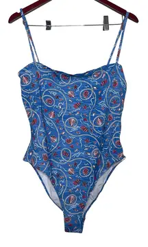 New Doen Marbella maillotone piece swimsuit blue shell liberty Solent shores XXL