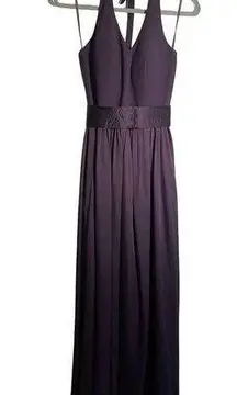 Vera Wang‎ Dress Womens Size 8 WHITE Plum Purple Long Halter Pockets Bridesmaid