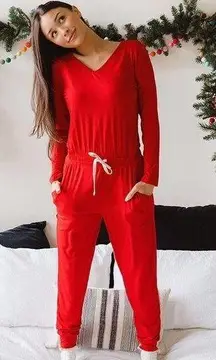 Albion Fit Red The Merry Bamboo Long Sleeve Jumpsuit Sz.XS NWT