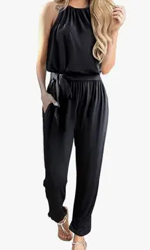 Women's Halter Neck  Jumpsuit Sleeveless High Waist Belted Size Large