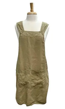 Trader Joe’s 100% Linen Cross-Back Apron Dress Pockets Tan Beige One Size