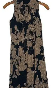 Shoshanna Silk Dress Sleeveless Ruffle Floral Black Brown Size 0