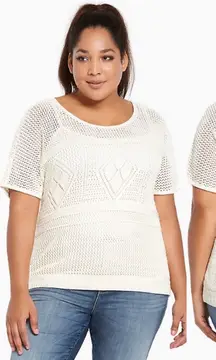 Torrid Crochet Dolman Coverup Open Knit Short Sleeve Boho Sweater Cream 5X