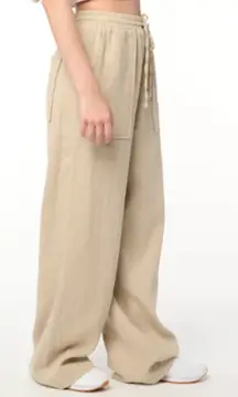 Blank NYC Stepping Out Pull On Baggy Linen Wide Leg Neutral Beige Pants M $98