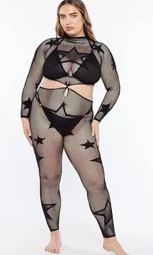 Savage X Fenty Black Star Mesh Cutout Bodysuit Leggings Set Women's One Size