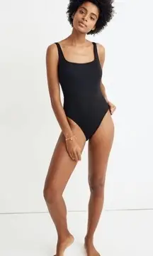 Madewell Second Wave Square Neck Tank One Piece Bathing Swimsuit Black M EUC