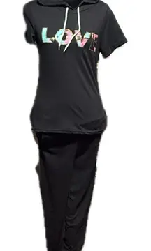 Unbranded Womens L/XL short sleeve hoodie and pants lounge set with pockets