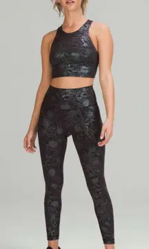 Lululemon Iridescent Foil Set Wunder Train Leggings 25” Longline Bra Black 4