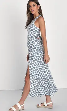 NWT Lulus Flirty Fave Ivory Floral Print Tie-Back Midi Dress Bohemian Summer XS