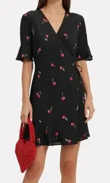 Rails Cherry Print Mini Wrap Dress Black Size S