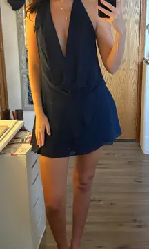 Shein small navy dress with deep scoop neck and open back 