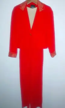 Positive Attitude 4P Jumpsuit Sparkling Red Gold & Jacket Set