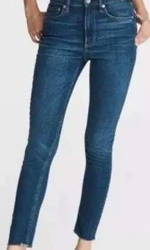 rag & bone 10” High Rise Ankle Skinny Raw Hem Jeans in Mad River Wash Size 24