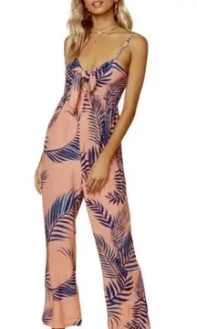 Cleobella Peach Tropical Print Wide Leg Sleeveless Jumpsuit XS