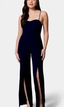 Bebe Black Bebe Open Leg Slits Scuba Jumpsuit Large NWT