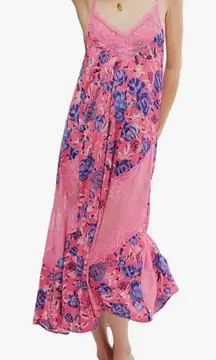 Free People Intimately FP Dress First Date Maxi Slip Sweet Pink Combo Sz S