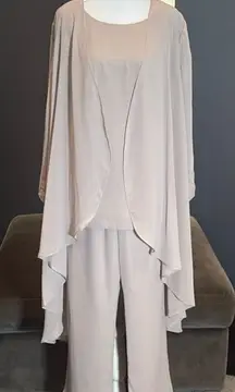 Women’s Gray Chiffon 3 Piece Formal Mother of the Bride Pants Suit Size 16 NEW