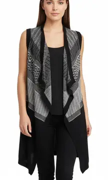 Banana Republic Factory Women Black Gray Geometric Knit Sleeveless Cardigan