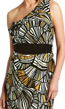 Trina Turk Rihanna Sun Mokola Palm Ruffle One Shoulder Dress Size 10