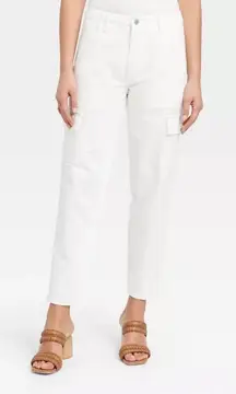 Women's Universal Thread Mid-Rise Boyfriend cargo Jeans pants White 12 new