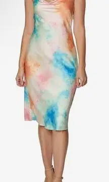 NWT Sage collective cowl tie dye satin midi dress