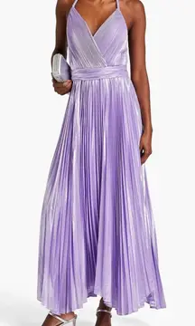 Alice+Olivia Lilac Pleated Halter Maxi Dress Formal Evening Gown Size 10