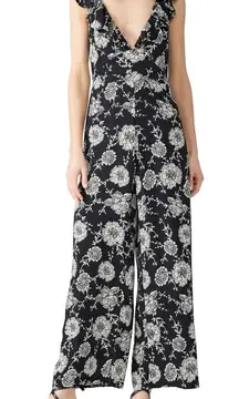 Cleobella Toledo Black Floral Ruffle Jumpsuit Size XS