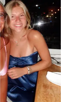 Navy satin strapless dress